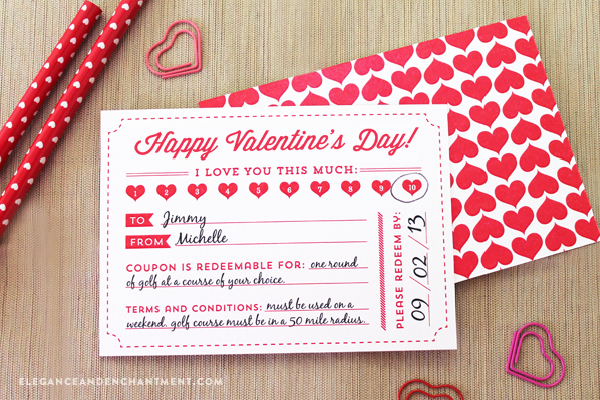 Free Printable Valentine's Day Coupons from Elegance & Enchantment // includes optional backer