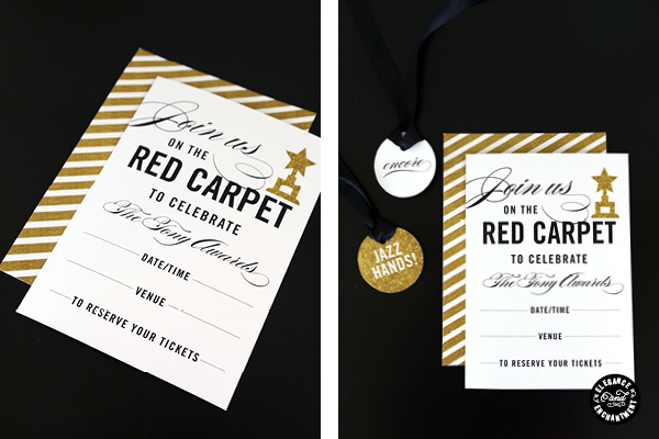 Red Carpet Award Show Party Printables {invitation and party circles} for the Emmys, Golden Globes, Grammys, Oscars, Tonys, or any other celebration. Free download from Elegance and Enchantment.