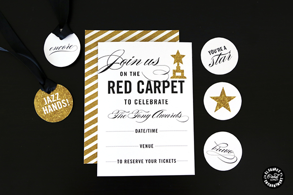 Red Carpet Award Show Party Printables {invitation and party circles} for the Emmys, Golden Globes, Grammys, Oscars, Tonys, or any other celebration. Free download from Elegance and Enchantment.