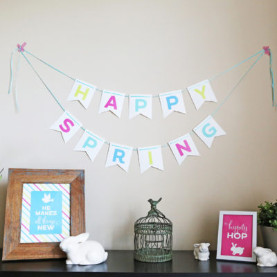 Free printable multi-color “Happy Spring” bunting banner. Perfect for Easter and Spring home decor, or a party/celebration. // Design by Elegance & Enchantment for Today’s Creative Blog.