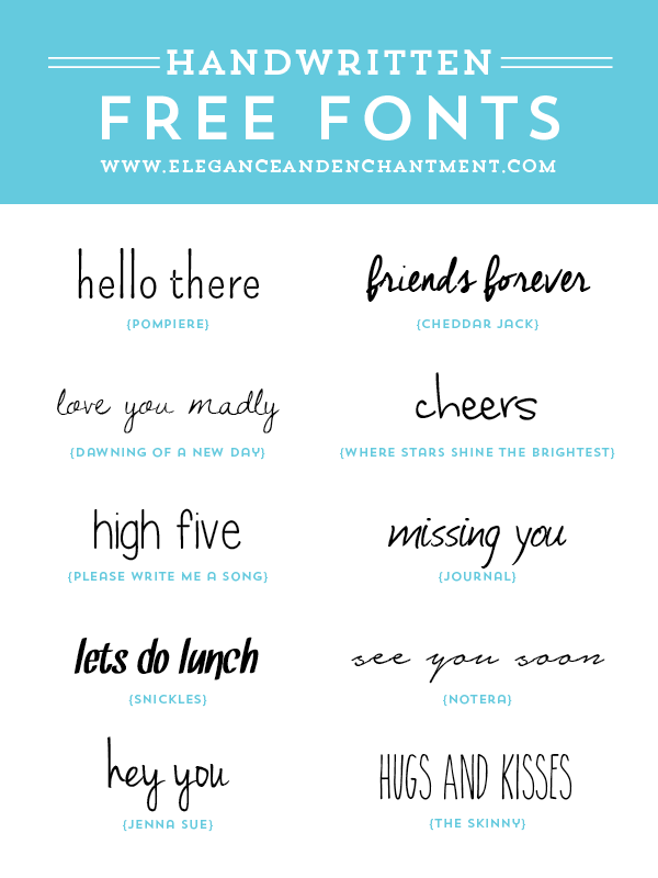 Typography lovers rejoice! // Free Handwritten Fonts for graphic design, web design, blogging, crafting, scrapbooking and more! // From Elegance & Enchantment