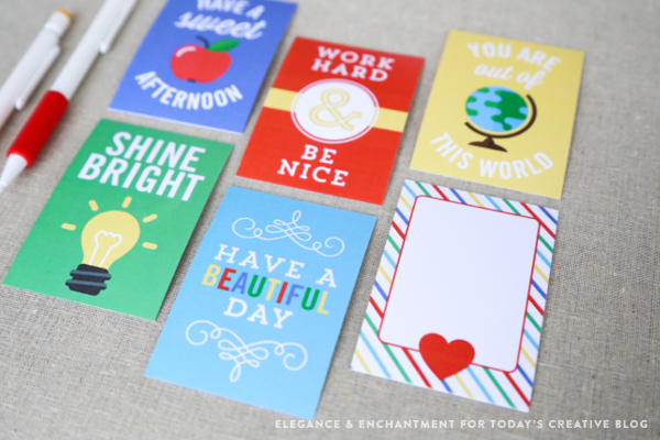 A collection of 25 printable note cards for your kids' lunch boxes. Keep them smiling all year round with words of encouragement. // Designs from Elegance & Enchantment