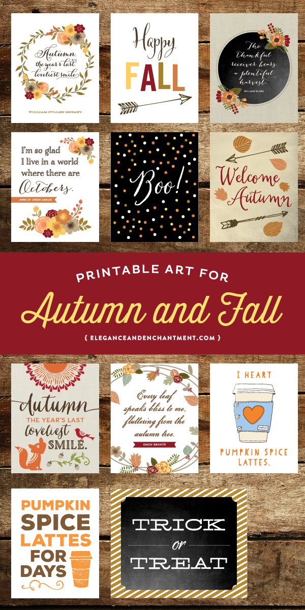 11 Art Printables for Fall Decor and Autumn Parties, including two free printables! Designs from Elegance and Enchantment