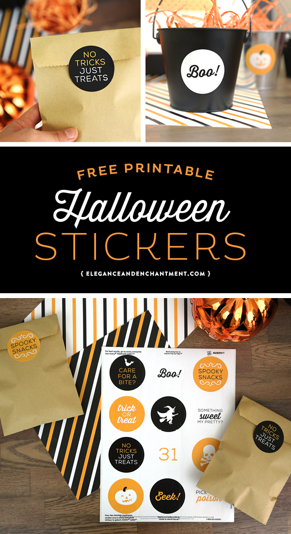 Free Printable Halloween Stickers - 12 different designs for Halloween parties, crafts, DIY projects or in the classroom! Use with Avery stickers or your own adhesive paper. Designs by Elegance and Enchantment.