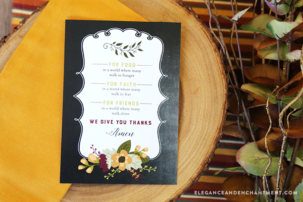 Free Printable Prayer cards for Thanksgiving dinner or to use as an art print in your home. Print cards to hand out to everyone at your table and share your gratitude with one another! Designs by Elegance and Enchantment. 