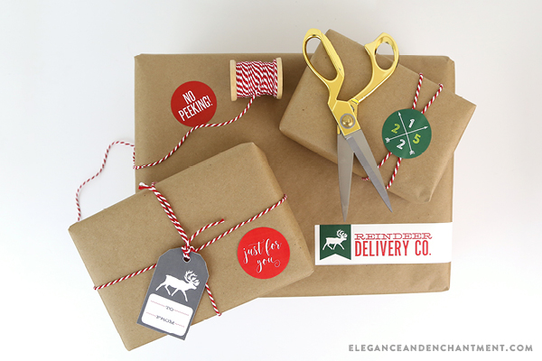 Free Printable Christmas Stickers make holiday wrapping and packaging easy and fun! Simply download these free designs and print using Avery 2” round labels, Avery wrap-around labels, or your own paper! Designs from Elegance & Enchantment.