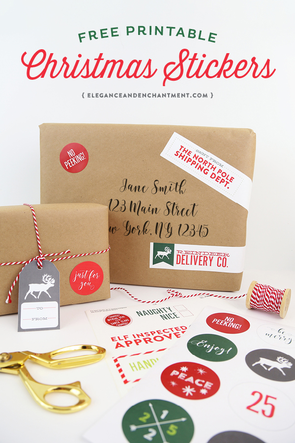 Free Printable Christmas Stickers make holiday wrapping and packaging easy and fun! Simply download these free designs and print using Avery 2” round labels, Avery wrap-around labels, or your own paper! Designs from Elegance & Enchantment.