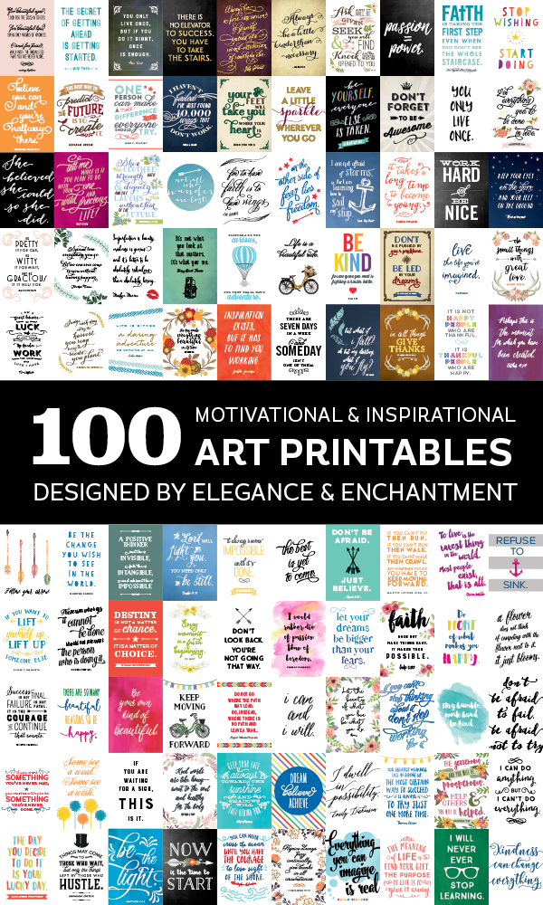 150+ inspiring and motivational art printables, designed by Elegance and Enchantment. Sign up for a subscription to gain access to this growing library of designs, or take advantage of the free downloads that are shared every week (including the four in this blog post)! 
