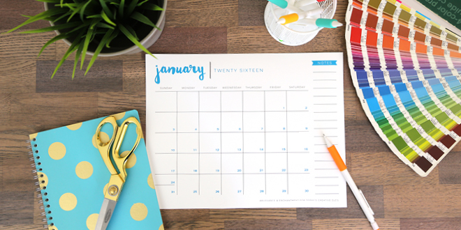Stay organized with this totally fun, totally free 2016 printable calendar. Each month boasts a different color and space to keep track of everything in your fabulously busy and blessed life. Designs by Elegance and Enchantment for Today’s Creative Life.