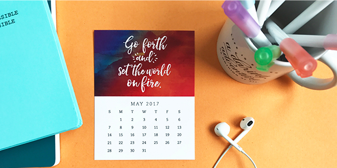 Pretty your workspace with this free printable calendar card for May 2017. New calendars are released every month! // Design from Elegance and Enchantment.