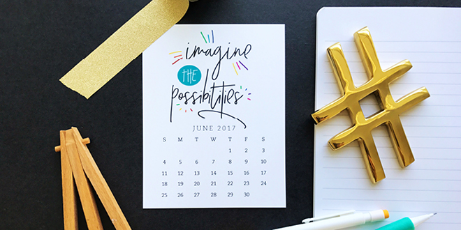 Pretty your workspace with this free printable calendar card for June 2017. New calendars are released every month! // Design from Elegance and Enchantment.