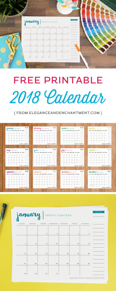 Free printable 2018 calendar | Elegance &amp; Enchantment