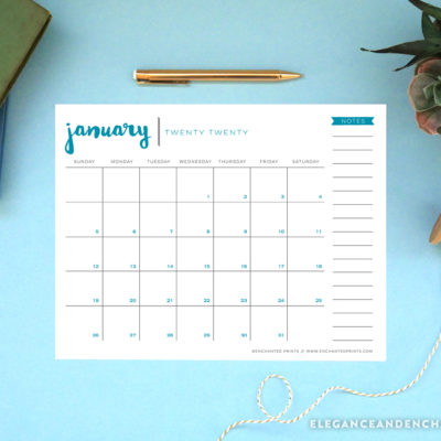 A free printable 2020 calendar download to help keep your life organized all year long. This 8.5 x 11, twelve-month PDF features a new color on every page, and requires no trimming or assembly. // from Elegance and Enchantment #calendar #12monthcalendar #freecalendar #2020calendar